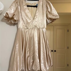 The Vintage Shop Cream Satin Puff Sleeve Dress